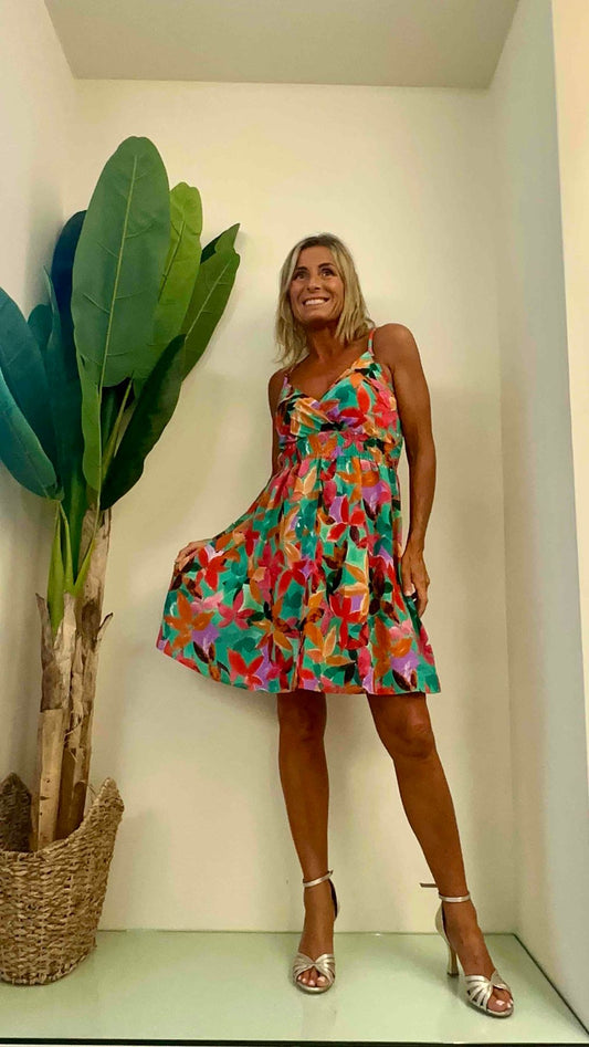 DAFNE - AB858P26 - ABITO CORTO VISCOSA SPALLINE FANTASIA