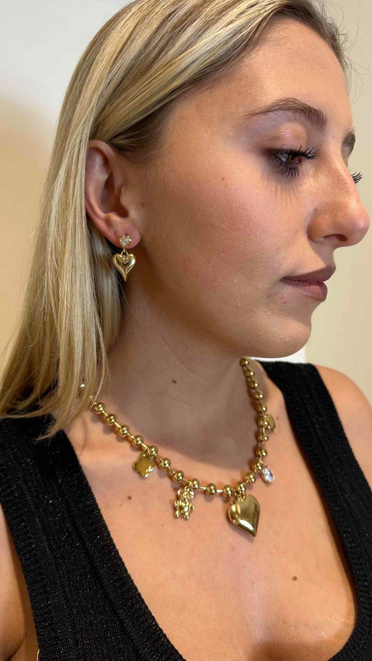 DAFNE - ORCUCRI - ORECCHINO CUORE PENDENTE CON CRISTAL. NICKEL FREE