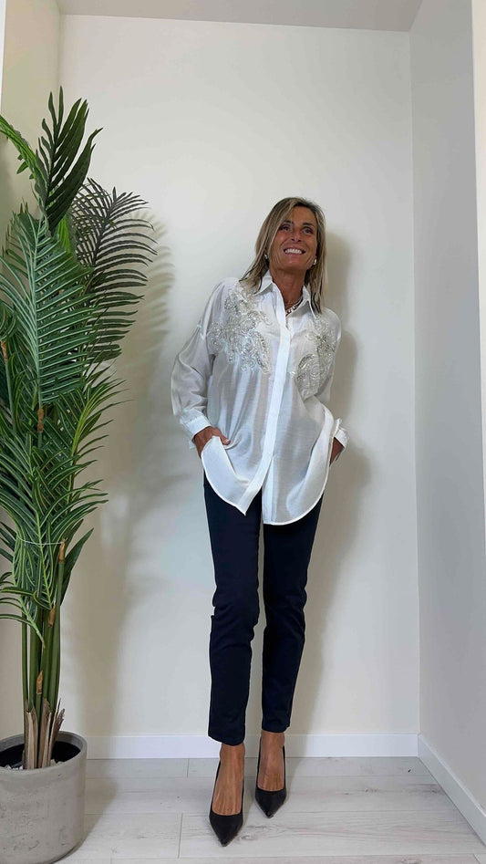 DAFNE - K46P28 - CAMICIA IN VISCOSA RICAMO CANOTTIGLIE SU BASE TULLE