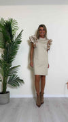 VICOLO - RB0170 - ABITO COTONE, MANICA ROUCHES CON PIZZO E MACRO PAILLETTES