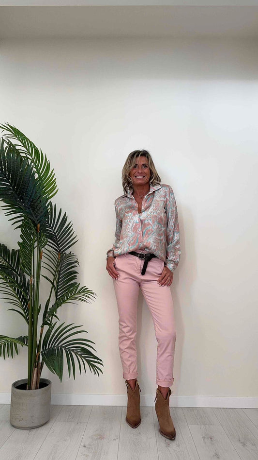 DAFNE - 814216.409P28 - PANTALONE STRAIGHT IN COTONE TINTO CAPO, CON CINTURA