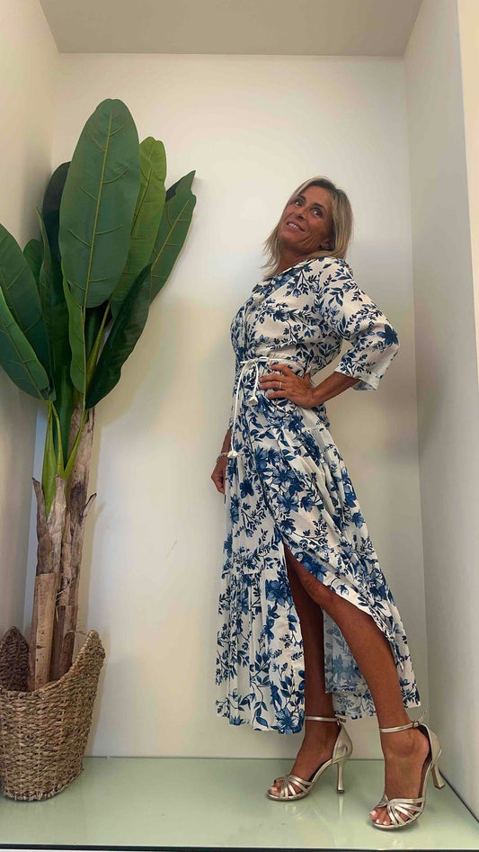 DAFNE - ab390p33 - abito chemisier lungo con cintura pelle