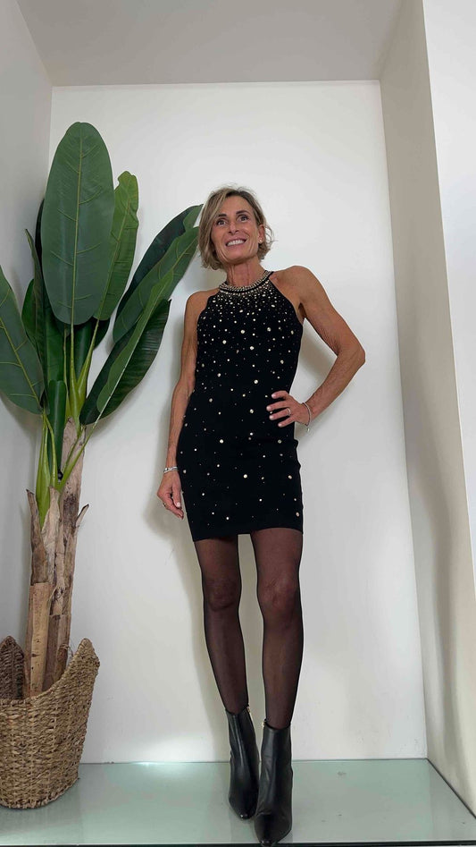 DAFNE - MI837P33 - ABITO SCOLLO AMERICANA STRASS E PIASTRINE ORO