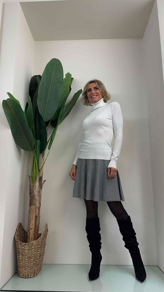 DAFNE - LU803P16 - MAGLIA DOLCEVITA VISCOSA COLLO PERLE E CRISTALLI