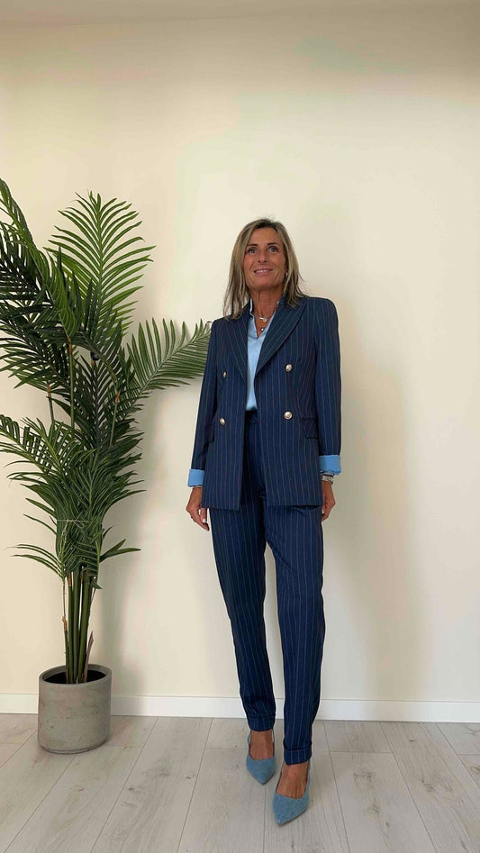 GIORGIA & JHONS - 60048SS24 - GIACCA GESSATA FINTO DOPPIO PETTO, FODERA A CONTRASTO