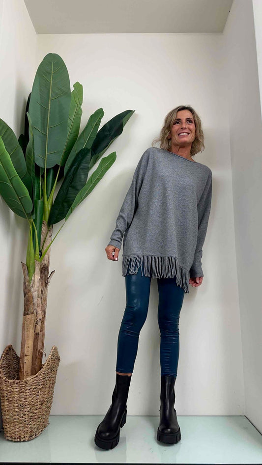 DAFNE - AL0598P28 - MAGLIA LUNGA VISCOSA CON FRANGE