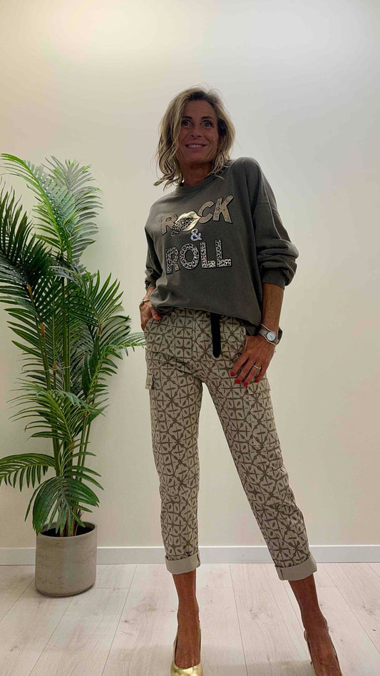 DAFNE - AZ05ROCKP28 - FELPA OVER STONE WASHED CON STAMPA ROCK