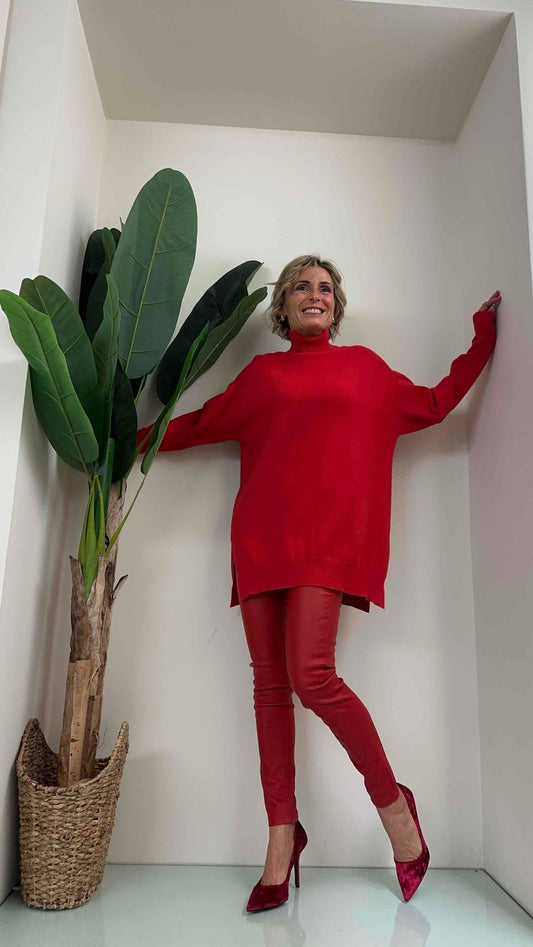 DAFNE - ZS8091P26 - MAXI MAGLIA CON SPACCHI E COLLO VULCANO, VISCOSA 53%