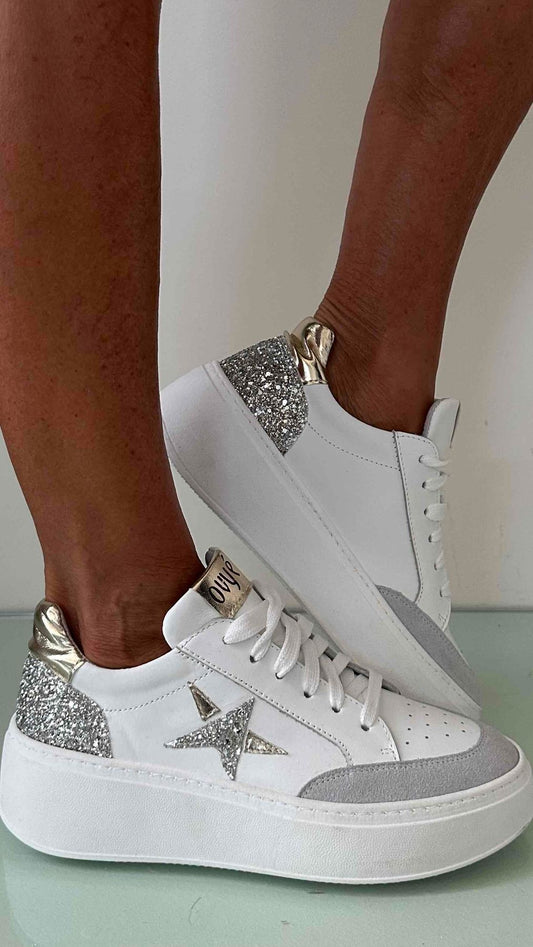 OVYE' - AM2356A/VIT - SNEACKER PELLE CON GLITTER FONFO GOMMA 5 CM