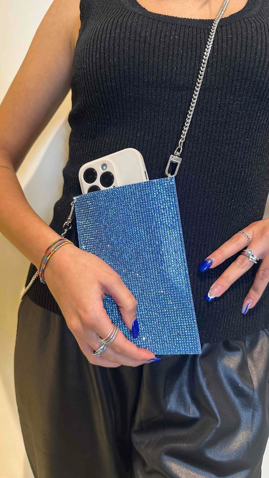 DAFNE - BUS23P12 - BUSTINA PORTACELLULARE, BASE PELLE CON BRILLANTINI