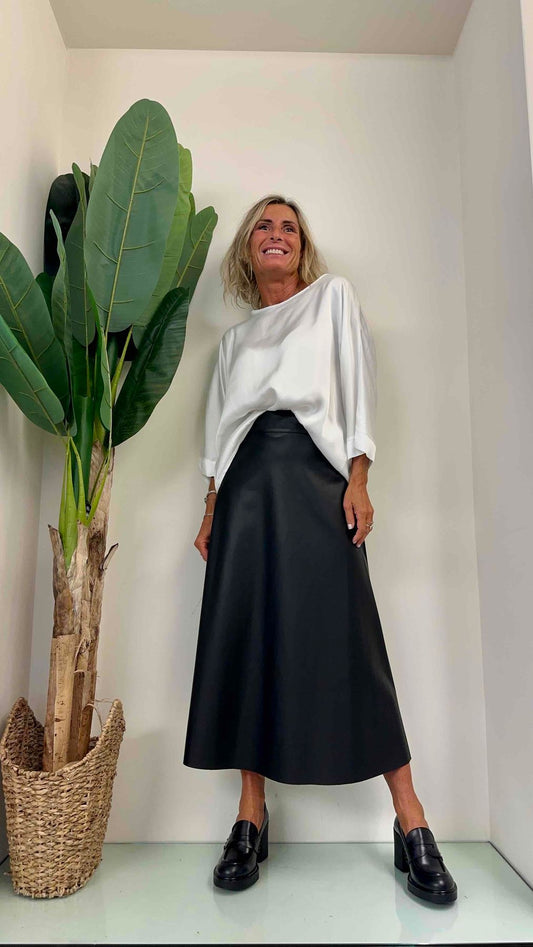 F3 - G3223002 - GONNA SIMIL PELLE LONGUETTE SVASATA