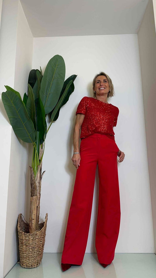 GIORGIA & JHONS - 30199FW23 - MAGLIA TOP SCATOLETTA PAILLETTES MANICA CORTA FODERATA