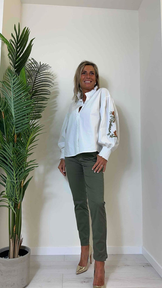 DAFNE - LU9634P29 - CAMICIA COTONE MANICA BALLOON POLSO ELASTICATO E RICAMO MANICHE