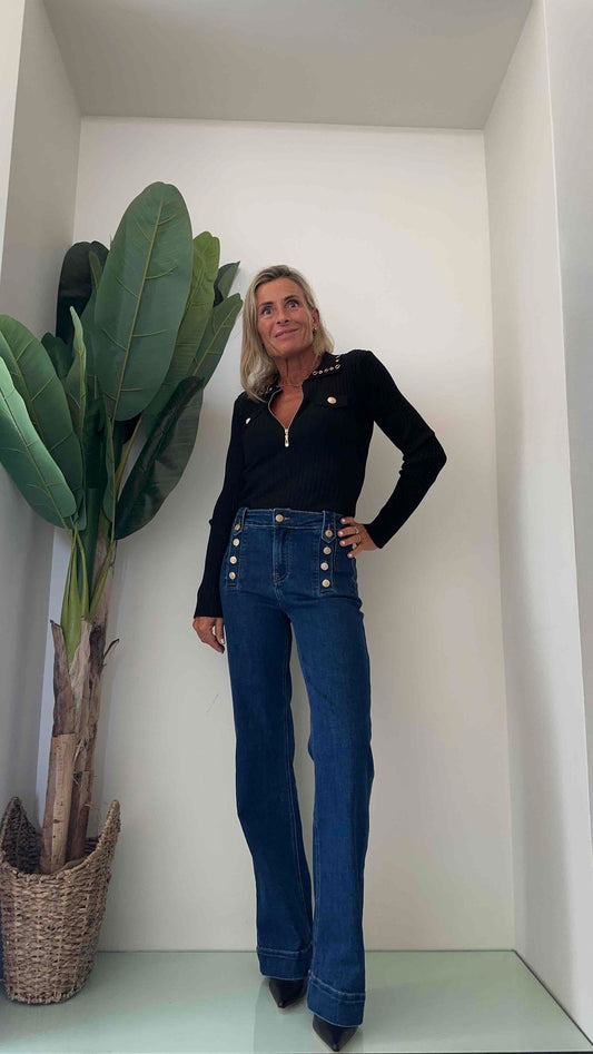 DAFNE - 9191P31 - JEANS PALAZZO ELASTICIZZATO BOTTONI ORO