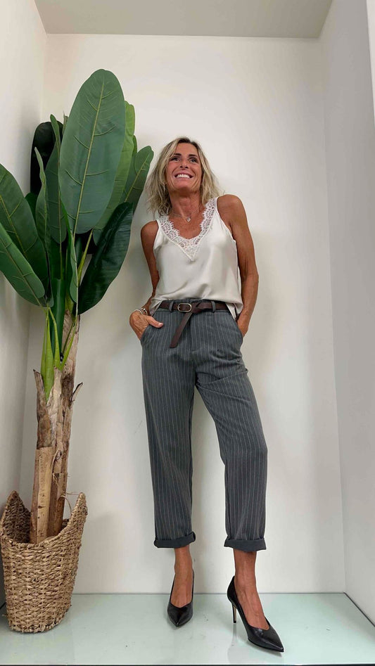 GIORGIA & JHONS - 60158FW23 - TOP RASO SCOLLO V PIZZO LINGERIE