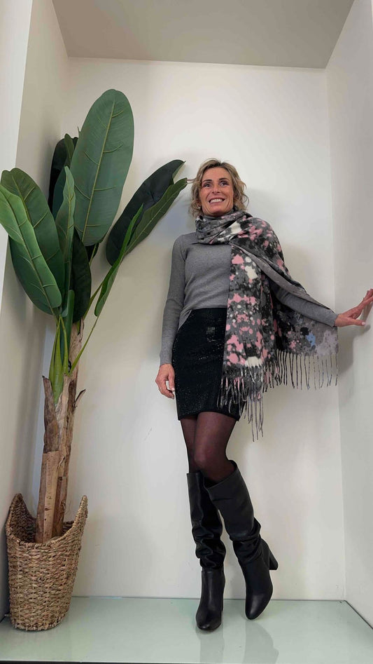 DAFNE - YF5673P12 - SCIARPONA MACCHIE MULTICOLOR CON FRANGE