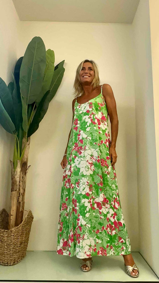 DAFNE - A8090P29 - ABITO LUNGO VISCOSA SPALLINE FANTASIA