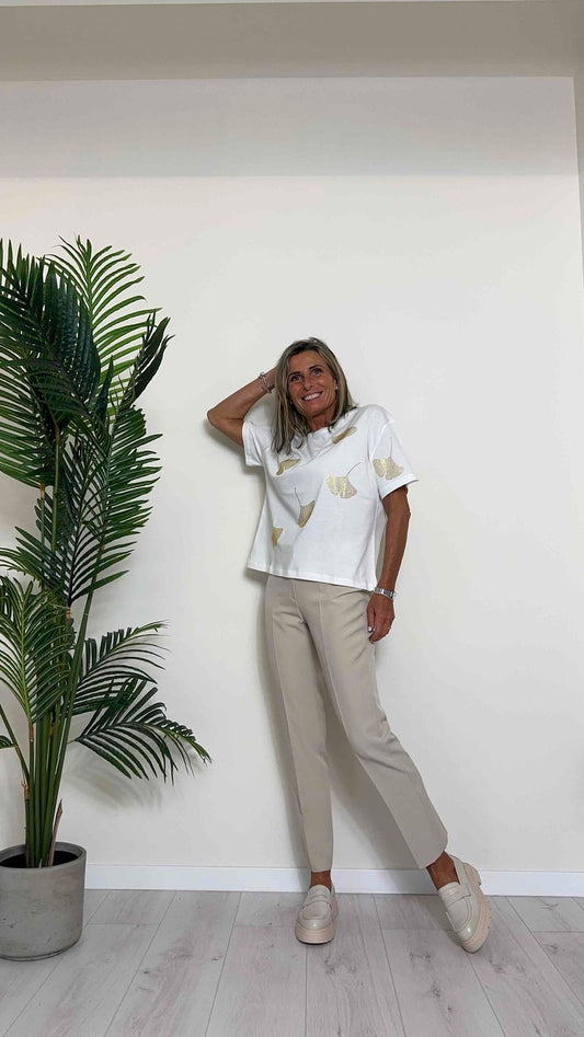 GIORGIA & JHONS - 60111SS24 - T-SHIRT STRASS TULIPANI, FIT AMPIO A SCATOLA