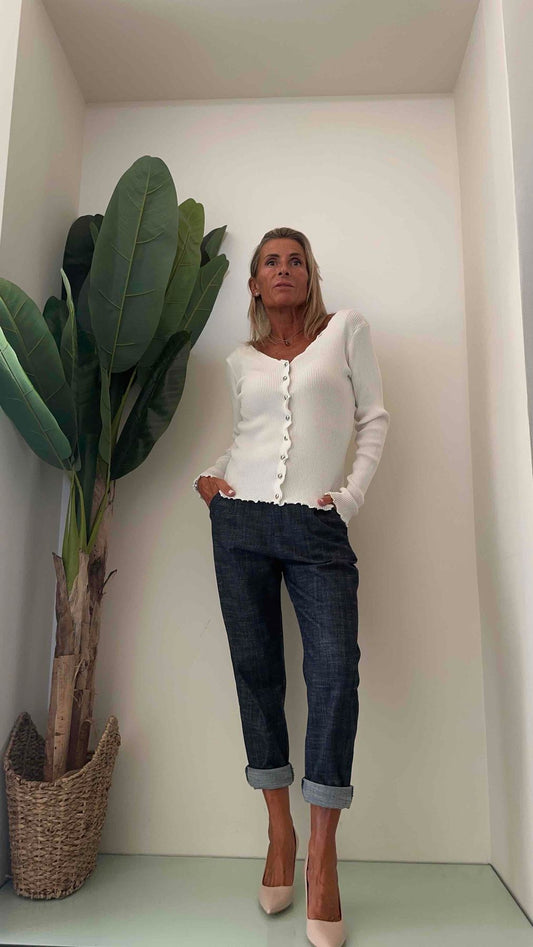 DAFNE - CH6731P23 - CARDIGAN SMERLATO BOTTONI ACCIAIO