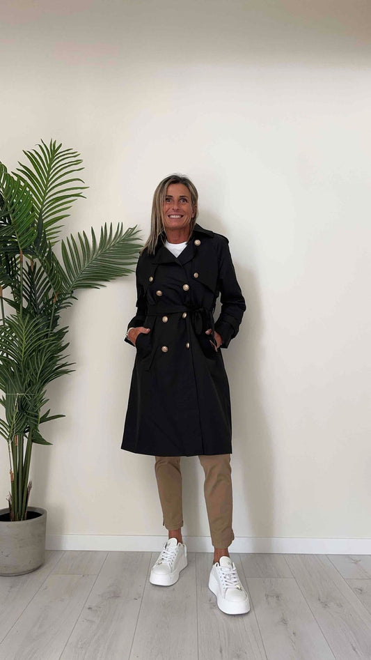 DAFNE - TR04P49 - TRENCH RASATELLO COTONE, BOTTONI MILITARY ORO