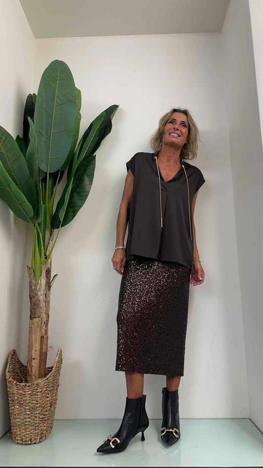 IMPERIAL - RFS9GDG - BLUSA SMANICATA SCOLLO ANELLI CATENA