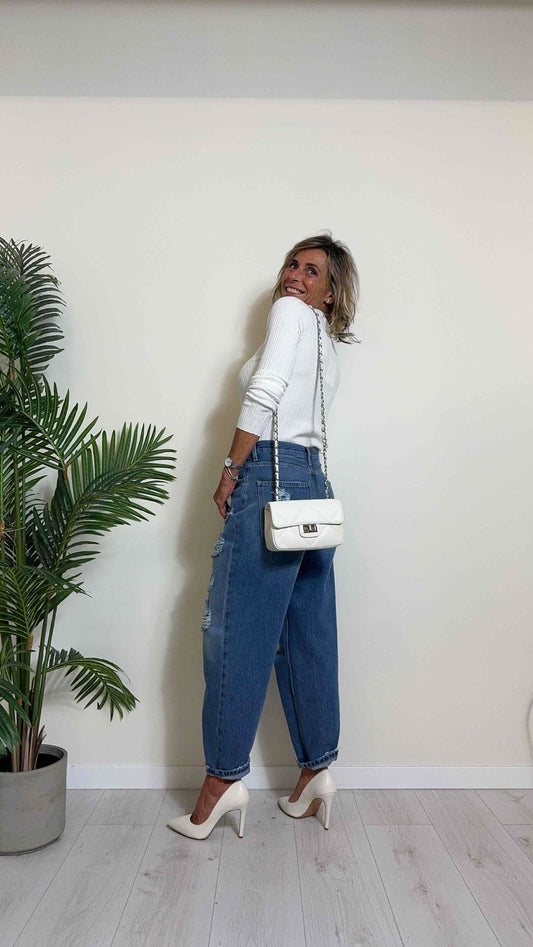 LALTERNATIVASTYLE - 2594319 - BORSA IN PELLE CON IMPUNTURE, TRACOLLA PELLE/CATENA, CHIUSURA CON TWIST LOCK METALLO