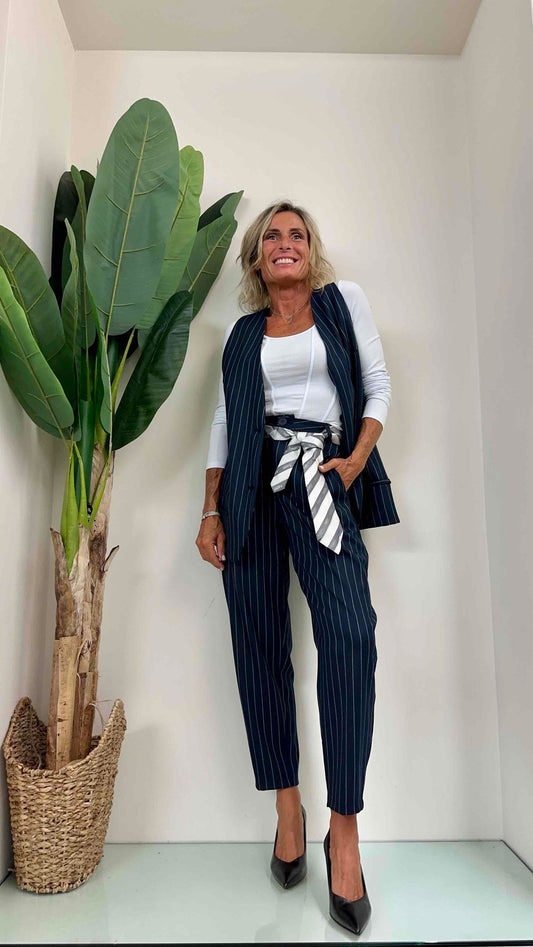 HAVEONE - PMA-K117 - PANTALONE SLOUCY CINTURA CRAVATTA, GESSATO