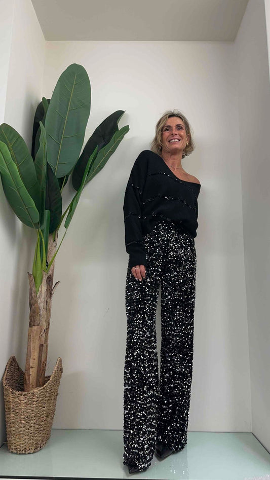 DAFNE - 4323CP32 - PANTALONE FULL PAILLETTES BASE VELLUTO