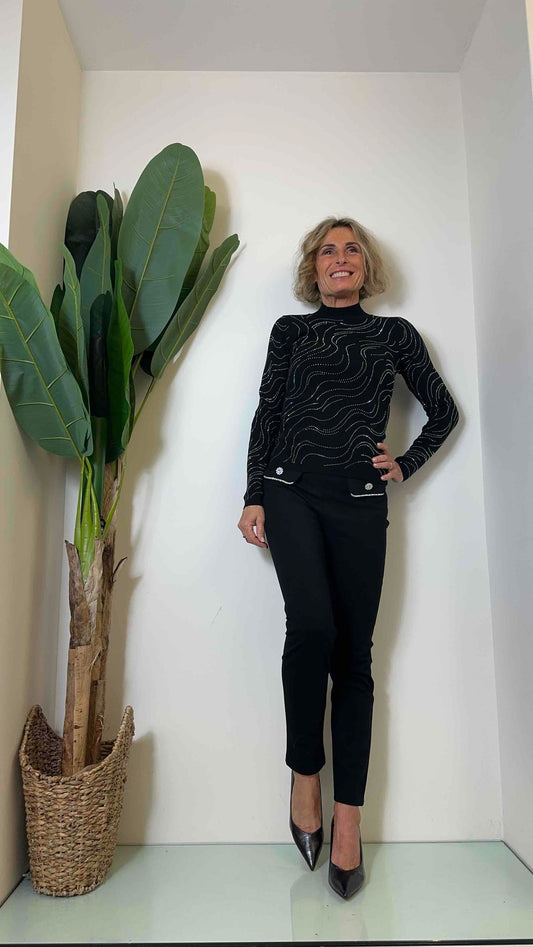 DAFNE - MC7862P23 - MAGLIA COLLO VULCANO SERPENTINA STRASS TERMOSALDATI (85% VISCOSA)