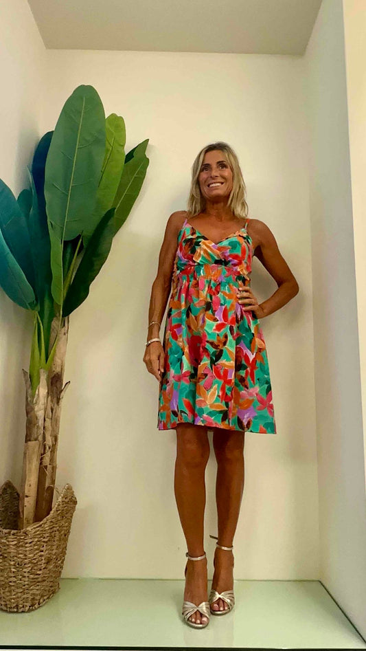 DAFNE - AB858P26 - ABITO CORTO VISCOSA SPALLINE FANTASIA