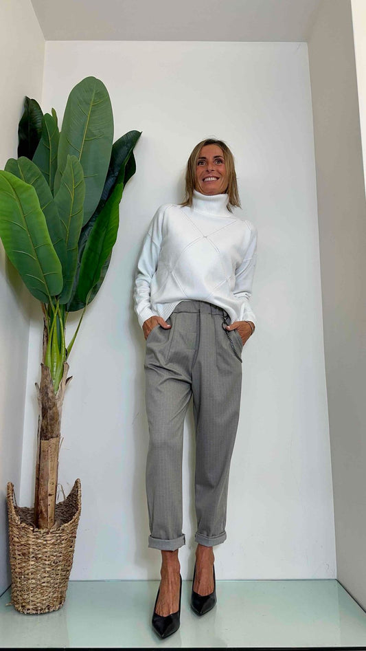 DAFNE - 0586P28 - MAGLIA DOLCEVITA VISCOSA MOTIVO ROMBI PUNZONATI