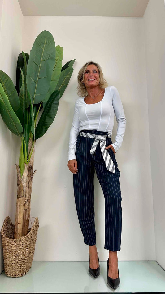 HAVEONE - PMA-K117 - PANTALONE SLOUCY CINTURA CRAVATTA, GESSATO
