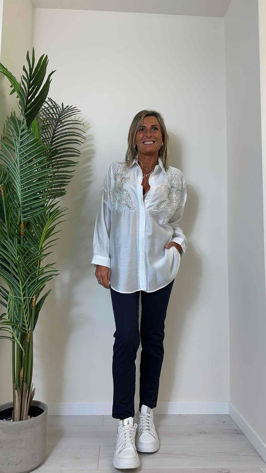 DAFNE - K46P28 - CAMICIA IN VISCOSA RICAMO CANOTTIGLIE SU BASE TULLE