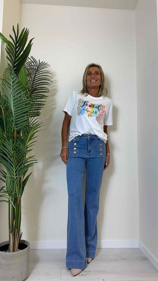 DAFNE - 9191-1P29 - JEANS PALAZZO BOTTONI ORO, DENIM COMFY STRETCH