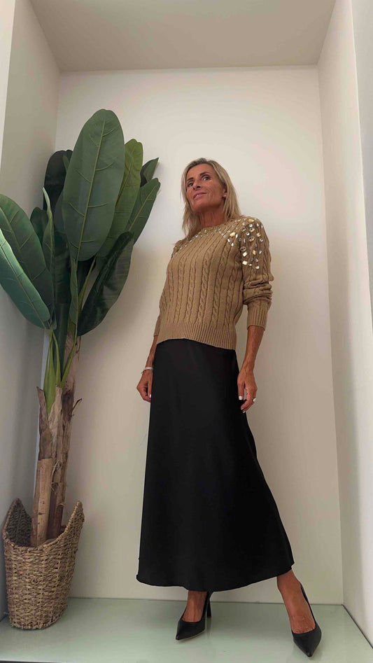 DAFNE - CHB6653P29 - MAGLIA PULL TRECCE CON CABOCHON