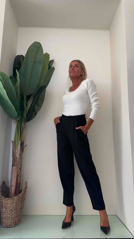 DAFNE - DZ93188P26 - MAGLIA VISCOSA COSTINA SCOLLO A MADONNA CON CRISTALLI