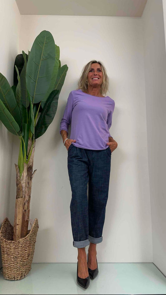 TWEED - F18352P10 - T-SHIRT SCOLLO A BARCHETTA IN COTONE ELASTICIZZATO