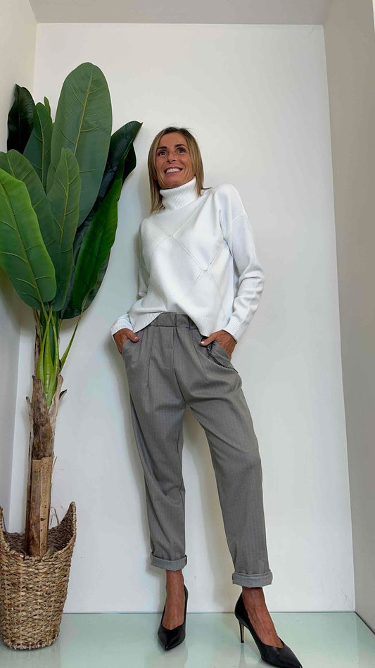 DAFNE - 0586P28 - MAGLIA DOLCEVITA VISCOSA MOTIVO ROMBI PUNZONATI