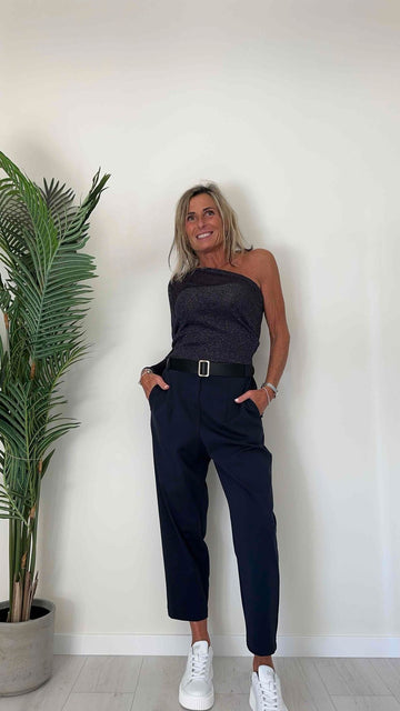 VICOLO - 44005B - MAGLIA MONOSPALLA VISCOSA LAME' INSERTO TRASPARENZE