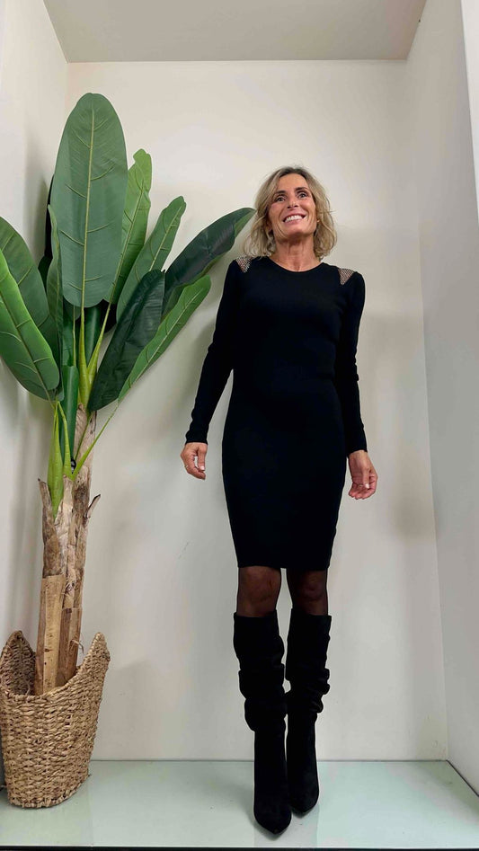 DAFNE - ZM1716P29 - ABITO MAGLIA INSERTO RETE E STRASS SPALLE