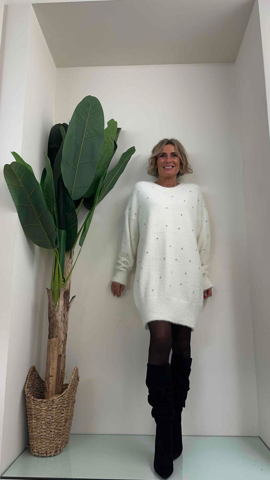 DAFNE - W5757P33 - ABITO PULTO PELLICCIA, FIT AMPIO CON STRASS INCASTONATI