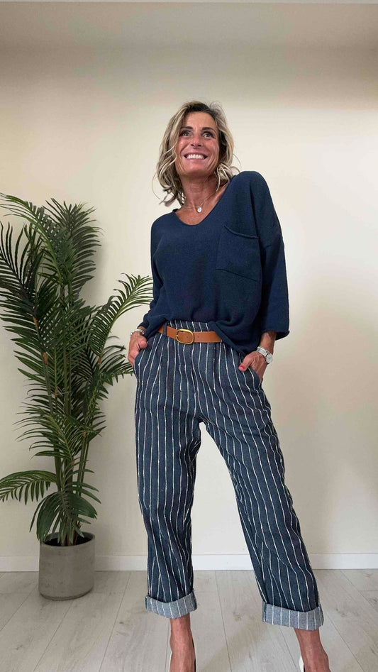 DAFNE - TC15550P26 - PULL COTONE GREZZO SCOLLO A V AMPIO CON TASCA