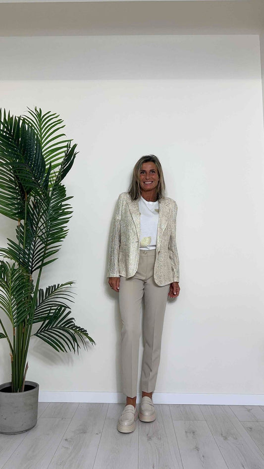 GIORGIA & JHONS - 60149SS24 - GIACCA TRAFORO IN MAGLIA COTONE LAMINA ORO