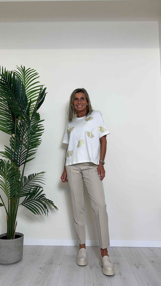 GIORGIA & JHONS - 60111SS24 - T-SHIRT STRASS TULIPANI, FIT AMPIO A SCATOLA