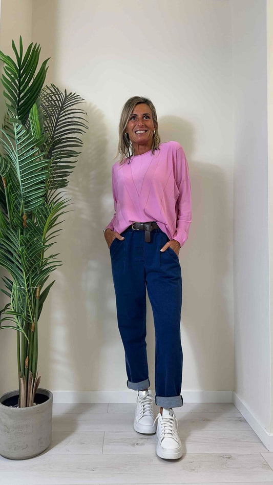 DAFNE - 7171P23 - PANTALONE FELPA GARZATA ELASTICO VITA RIFODERATO, CON CINTURA