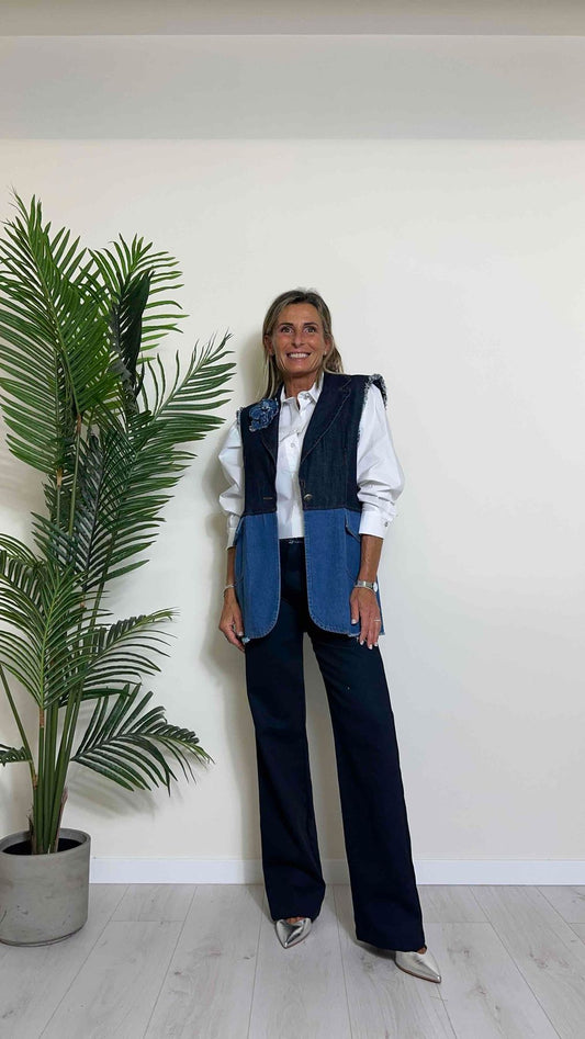VICOLO - TB0757 - GILET DOPPIO DENIM CON SPILLA