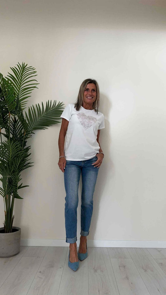 DAFNE - 71814CP13 - T-SHIRT STRASS CUORE, REGULAR FIT