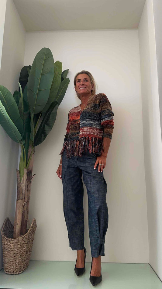 DAFNE - CHB6754P32 - CARDIGAN BOUCLE' CON FRANGE MULTICOLOR