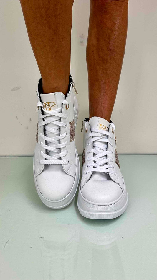 DIVINE FOLLIE - 3084P53 - SNEACKER PELLE ALTA ZIP LATERALE