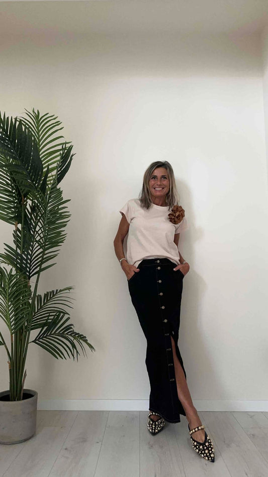 GIORGIA & JHONS - 60115SS24 - T-SHIRT 100%COTONE REGULAR FIT CON SPILLA FIORE